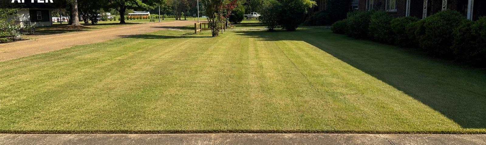 Professionally mowed and striped lawn after service