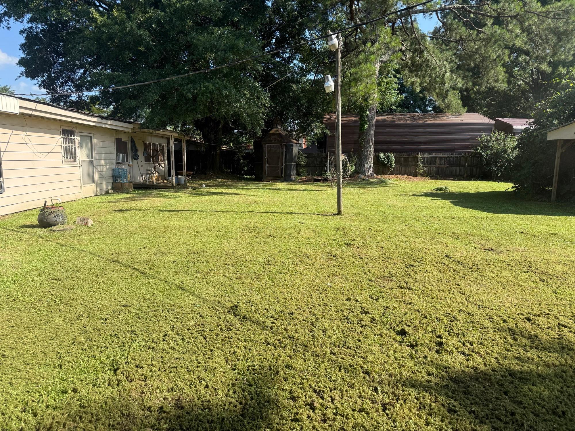 Residential backyard lawn after routine maintenance